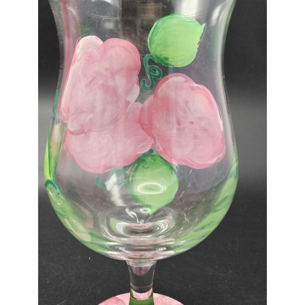 Set of 2 Vintage Hand Painted Pink Floral Wine Glasses Tulip Flared Rim 6.5" - Picture 6 of 15